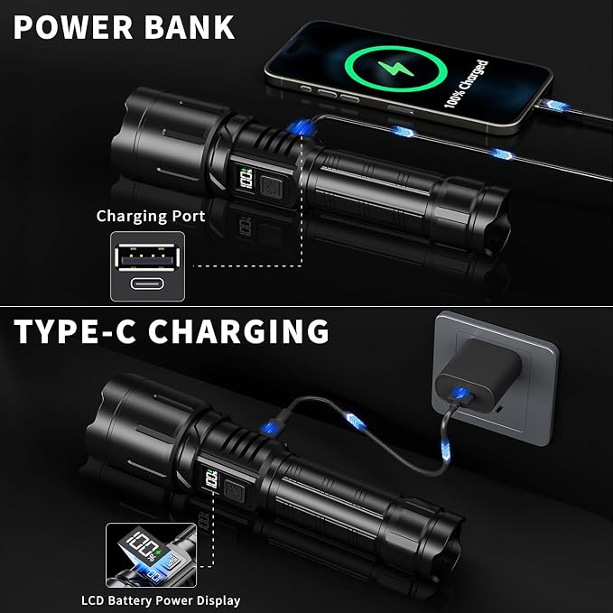 Rechargeable Flashlight 99000 High Lumens, LED Super Bright Flash Light - Image 6