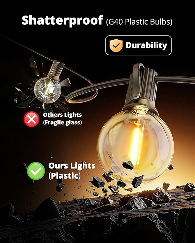 VIPAR Outdoor String Lights, 60FT 32 G40 Bulbs Patio Lights Outdoor Waterproof - Image 5