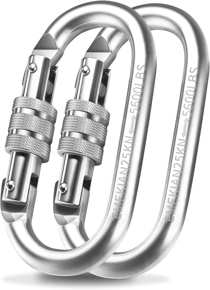 Oval Indoor Outdoor Climbing Carabiner, 25 KN Screw Locking Heavy Duty Safety by RopesAndNets