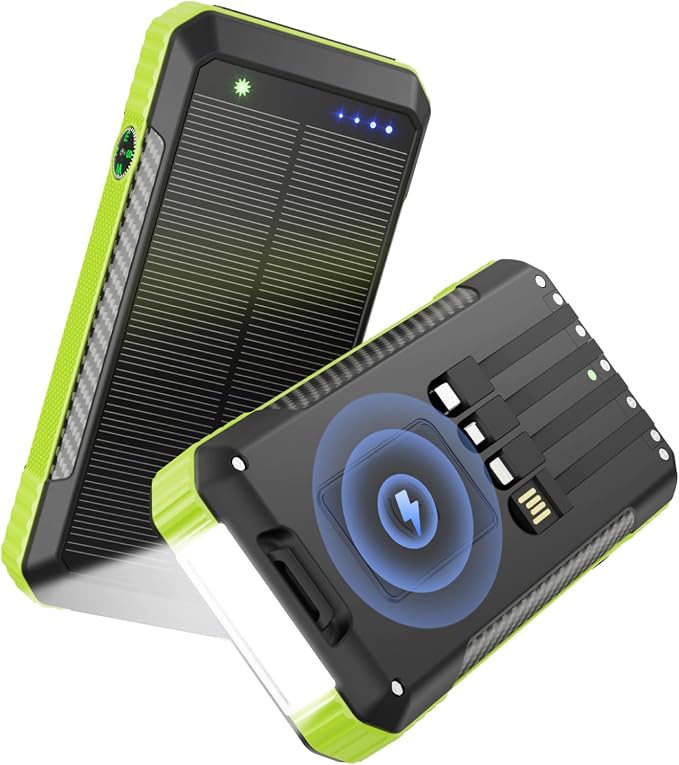 Solar Power Bank 33800mAh with Super Bright LED Flashlight, Built-in 4 Cables & by Unknown