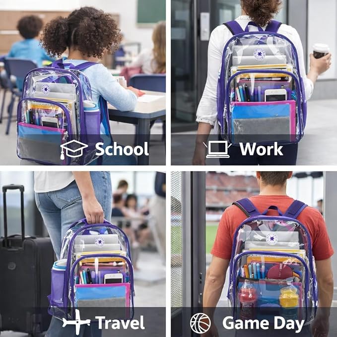 K-Cliffs Large Transparent Backpack Clear Heavy Duty School Bag Durable Student - Image 6