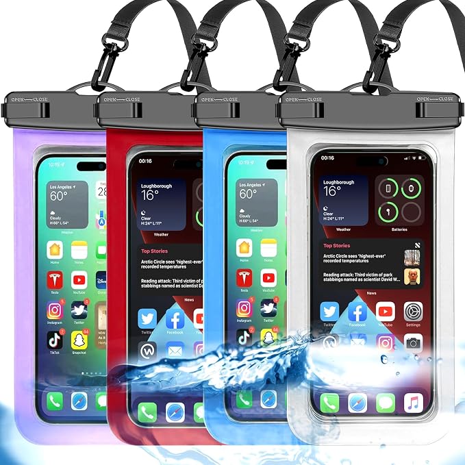 4 Pack Multicolor Universal Waterproof Phone Pouch, Large Phone Waterproof Case by Famoby