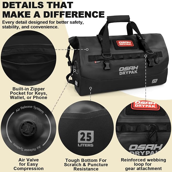 OSAH DRYPAK Waterproof Duffel Bag 25L/40L/60L – Heavy-Duty Motorcycle Tail Bag - Image 4