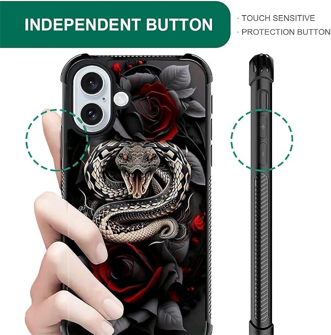 for iPhone 16 Case, Entwined Rose Snake Pattern Graphic Design Girl Boy Soft - Image 6