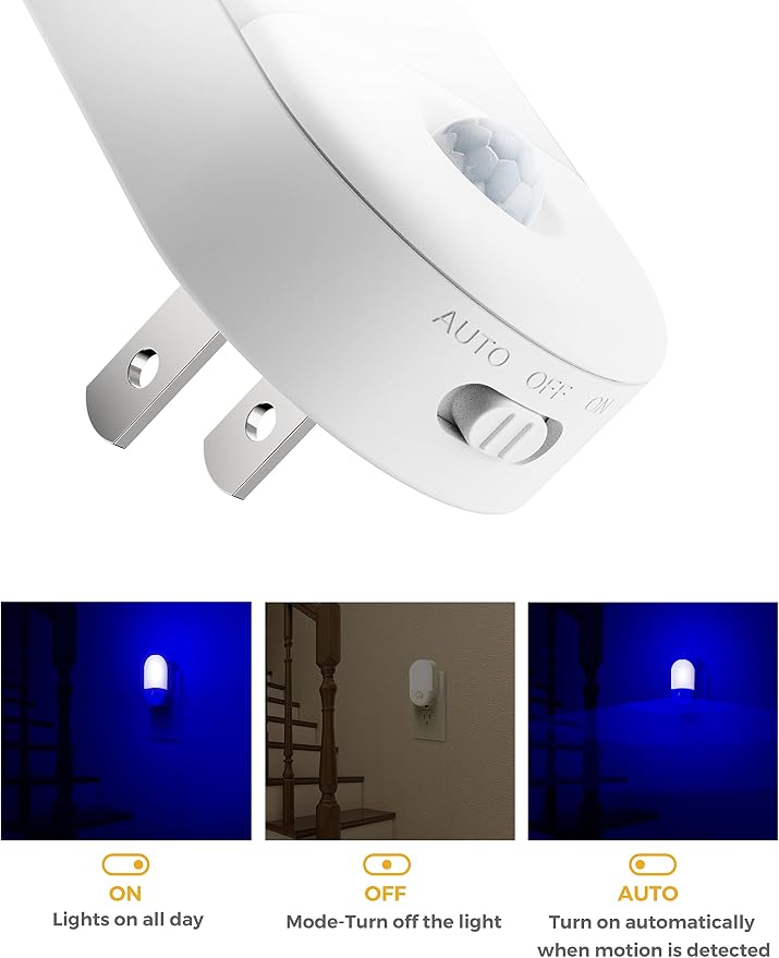 Blue Night Light Plug in, LOHAS Motion Sensor Blue LED Night Lights Plug Into - Image 5