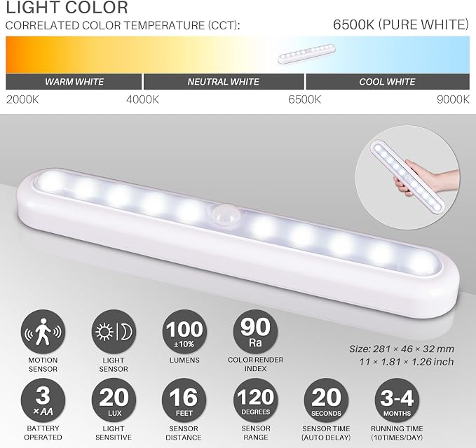 STAR-SPANGLED 11” Motion Sensor Lights Indoor AA Battery Operated, Stick on LED - Image 4