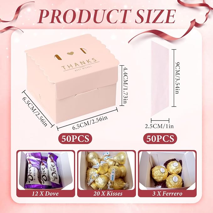 CHolic 50Pcs Party Favor Candy Box, Thank You Pink Gift Candy Box - Image 2