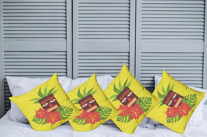 Ambesonne Luau Throw Pillow Cushion Case Pack of 4, Vibrant Composition of a - Image 2