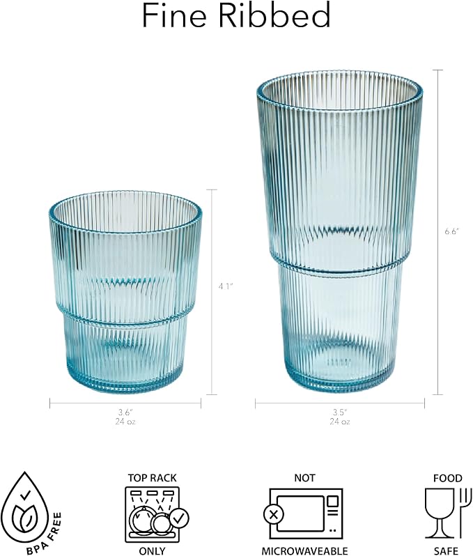 Fine Ribbed Acrylic Drinking Glass - Image 3