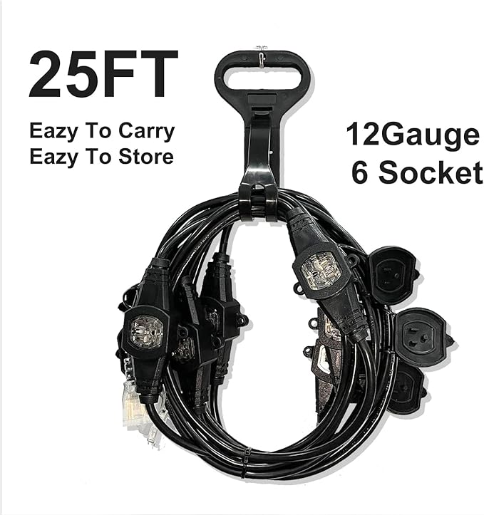 25FT Power Extension Cord 3 Prong, 16 Gauge SJTW 5-15R Cable Male Plug to - Image 2