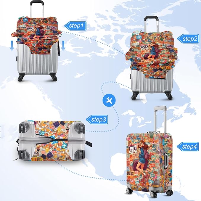 ANNA QUEEN Vintage Travel Stickers Gir Luggage Cover -Stretchable Airplane - Image 6