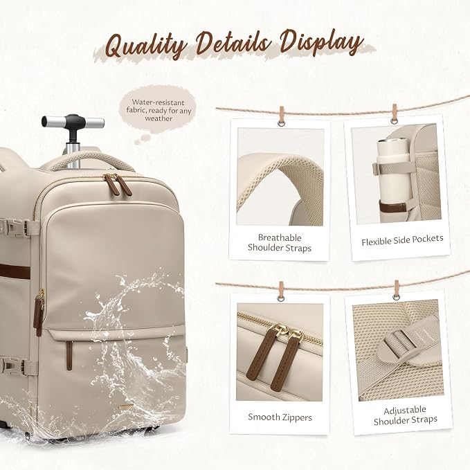 GOLF SUPAGS Rolling Backpack for Women 17 Inch Convertible Travel Laptop - Image 7