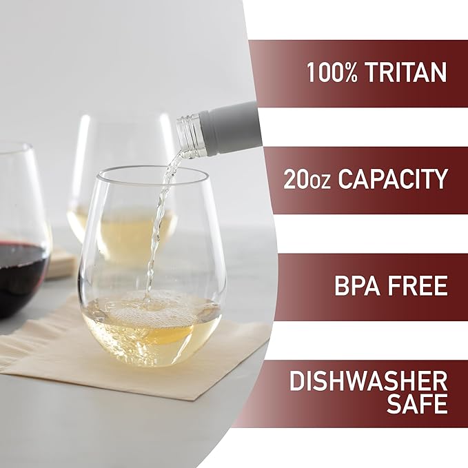 D'Eco Unbreakable Tritan Wine Glasses, 20 oz – Shatterproof, Crystal-Clear - Image 3