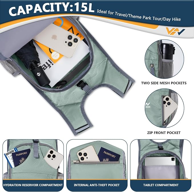 15L Foldable Hiking Backpack, Lightweight Packable Waterproof Machine Washable - Image 5