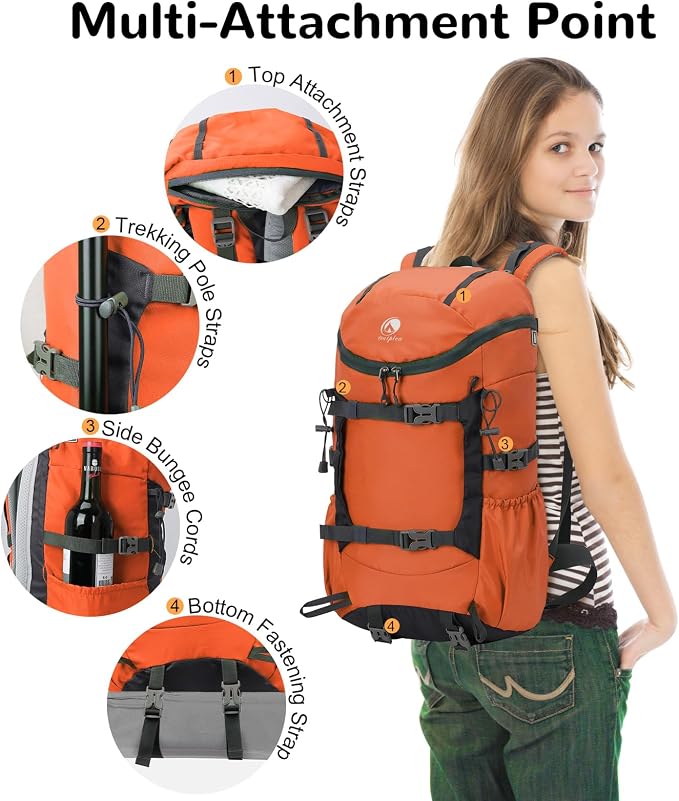 30L Skateboard Backpack for Men Women, Waterproof Hiking Backpack - Image 4