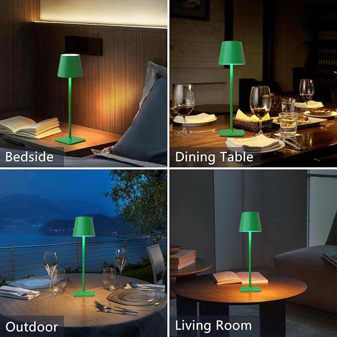 Yogaret Green Cordless Table Lamp Set of 2-3 Color Stepless and Dimmable - Image 2