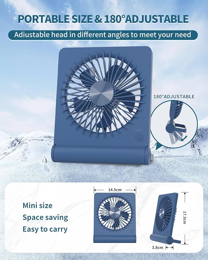 Small Desk Fan, Rechargeable USB Fan Battery Operated, Ultra Quiet, Strong Wind - Image 2