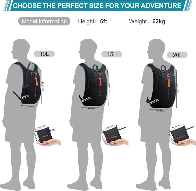 FIORETTO 20L Hiking Backpack for Women Men Mini Packable Backpack Lightweight - Image 6
