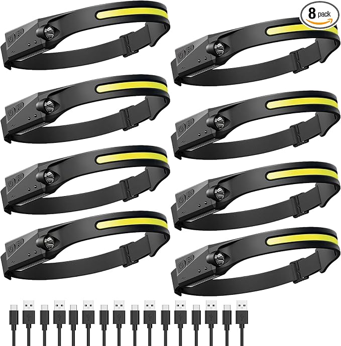 Headlamp Rechargeable 8 Pack, LED Headlight Flashlight Super Bright by Senduzll