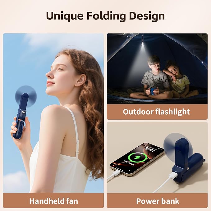 Mini Handheld Fan, USB Rechargeable 3 IN 1 Personal Cooler Fans - Image 4