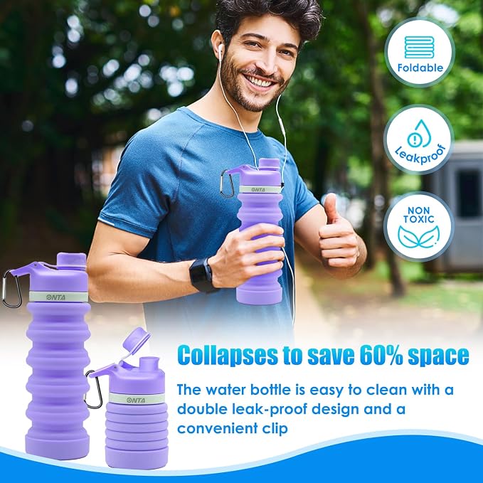 ONTA Collapsible BPA Free Silicone Water Bottle, 20oz - Image 2