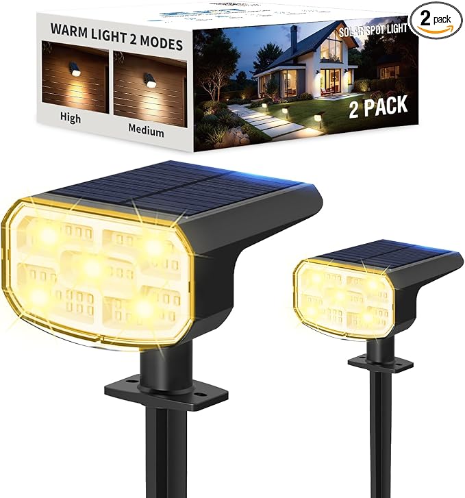 Solar Lights Outdoor Waterproof IP65, Super Bright LED, 3000K 2 Lighting Modes by JEJOT