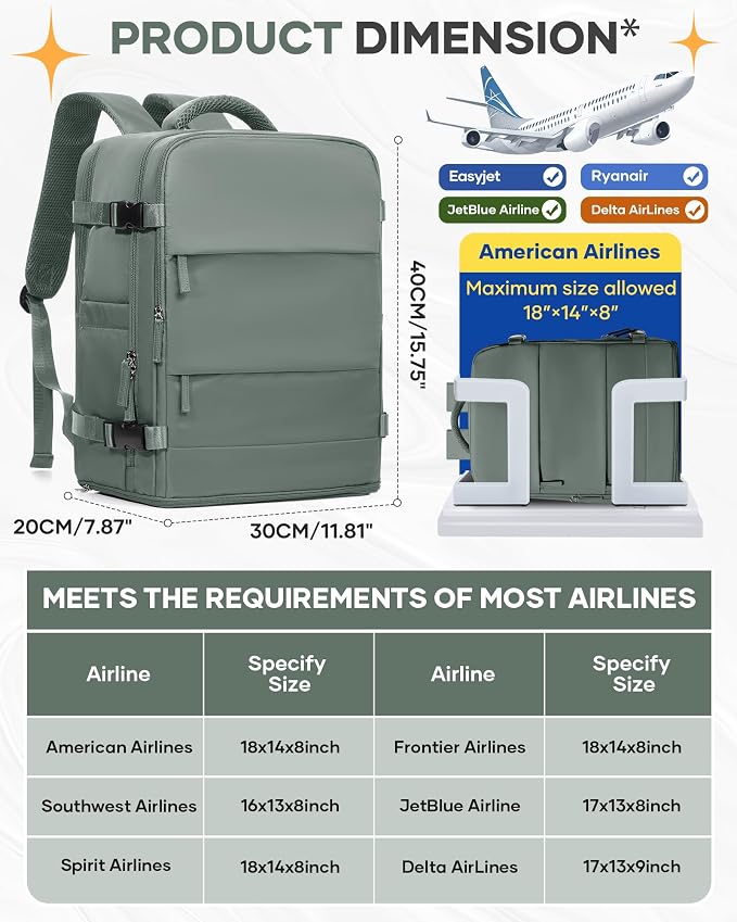 Travel Backpack for Women Airline Approved Carry on Backpack for Airplanes - Image 3