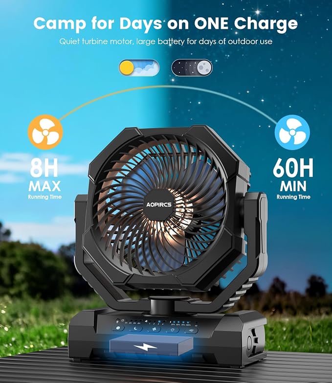 Camping Fan Rechargeable, 60H Long-Lasting Battery Powered Fan - Image 3