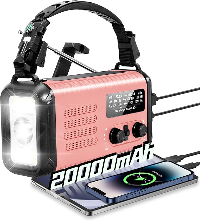 Emergency Crank Radio, 20000mAh / 74000mWh Solar Hand Crank Weather Radio by iRonsnowOfficial