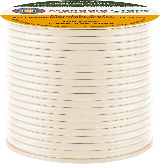 Mandala Crafts Round Genuine Cream Leather Cord - Image 2