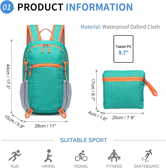Hiking Daypack Packable, Camping Backpack Water Resistant Lightweight Polyester - Image 2