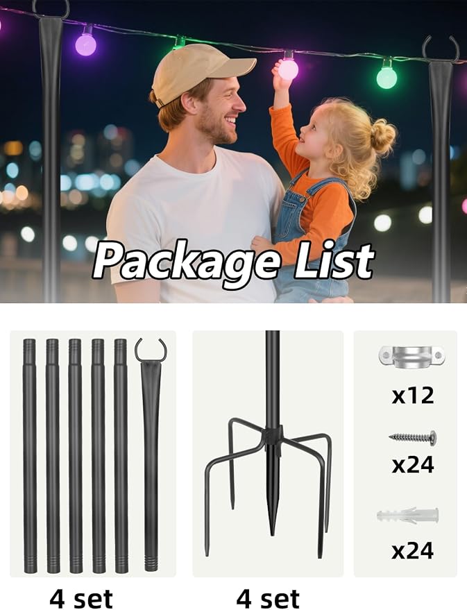 String Light Poles for Outside 4 Pack, 10ft Metal Outdoor String Light Poles - Image 8