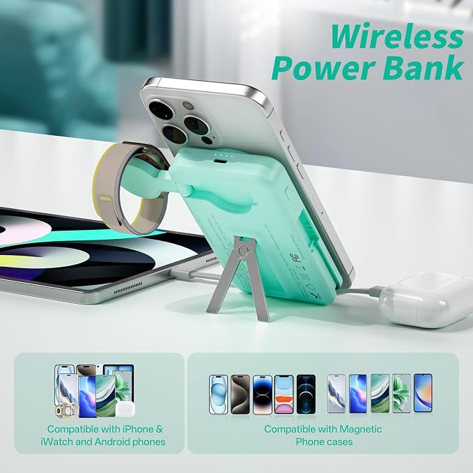 Magnetic Portable Charger Built-in Cables, 10000mAh Fast Charging Wireless - Image 3