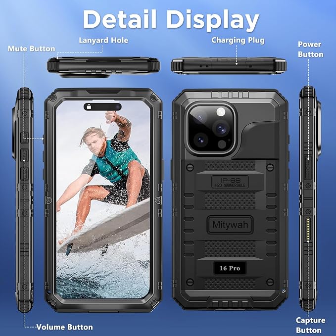 Mitywah Waterproof Case for iPhone 16 Pro, Shockproof Heavy Duty Case - Image 7