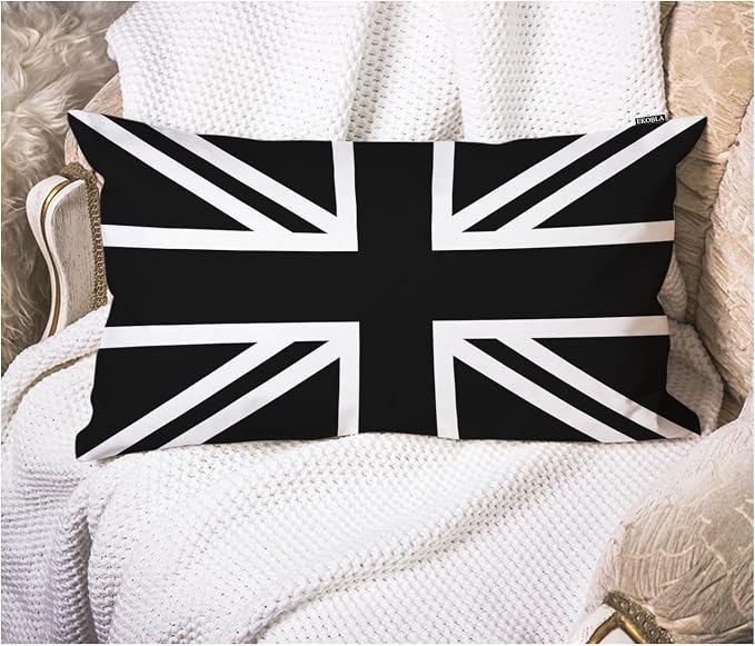 EKOBLA UK Flag Pillow Cases Union Jack Black White United Kingdom National by EKOBLA