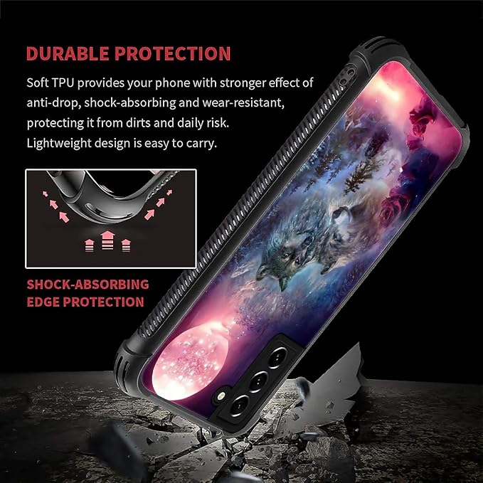 for Samsung Galaxy S21 Plus Case, Star Two Wolfs Howling Pattern Graphic Design - Image 2