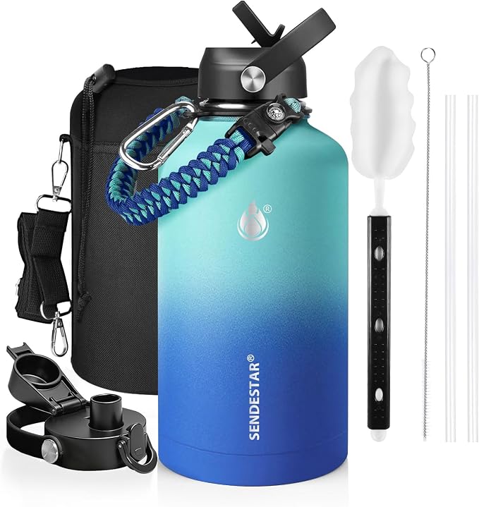 One Gallon Insulated Water Bottle, Triple Wall 128 oz Stainless Steel Wide by Sendestar