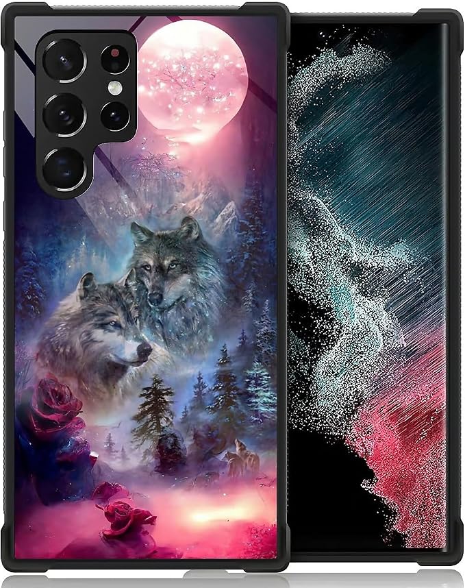 for Samsung Galaxy S22 Ultra Case, Star Two Wolfs Howling Pattern Graphic by FKBRCL4U