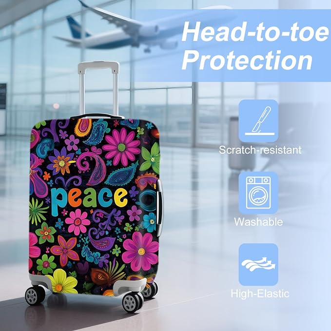 ANNA QUEEN Peace Flowers Travel Luggage Cover -Spring Stretchable Airplane - Image 3