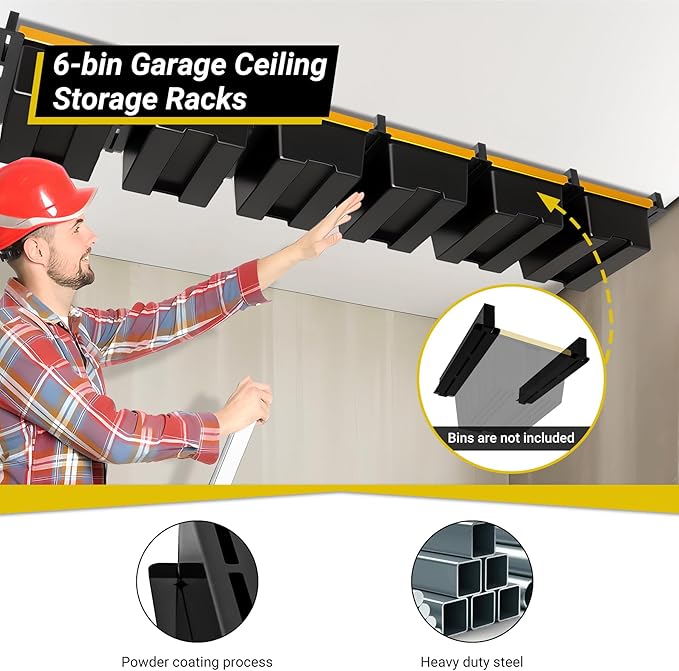 6-bin Overhead Garage Storage Rack, Ceiling Storage Racks Heavy Duty, Powder - Image 3