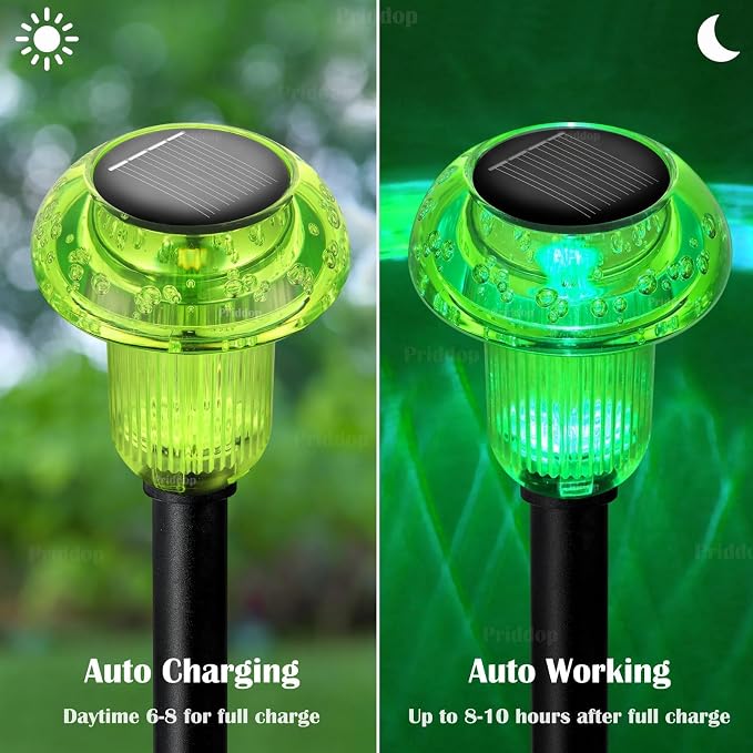 Priddop Solar Lights Outdoor Pathway Waterproof 8 Pack Green LED Green Stake - Image 4