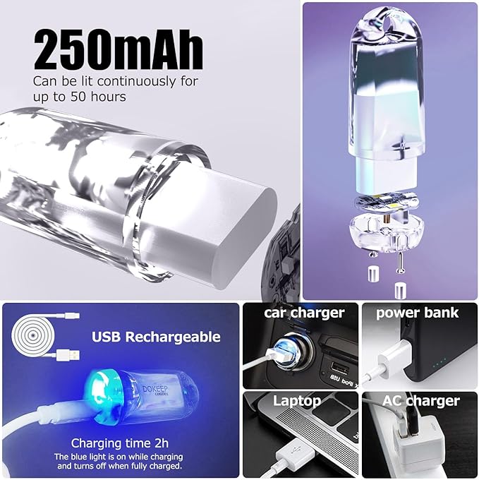 USB Mini LED Lantern, 2 Pack Waterproof EDC Keychain LED Flashlight - Image 6