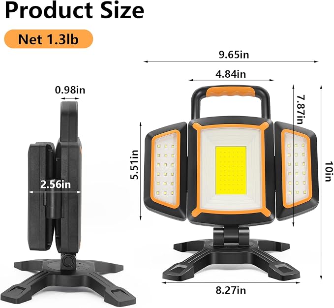Tresda 30W Rechargeable Work Light, 3000 Lumen Magnetic Work Light Battery - Image 7