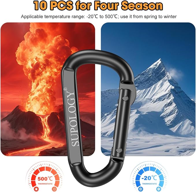 Carabiner Clips, 900 LBS 2.5" Iron Heavy Duty Caribeaners - Image 4