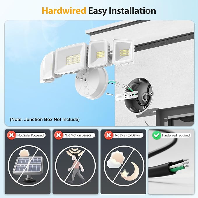 Onforu 150W LED Flood Lights Outdoor, 15000LM Brightness Security Light Switch - Image 2
