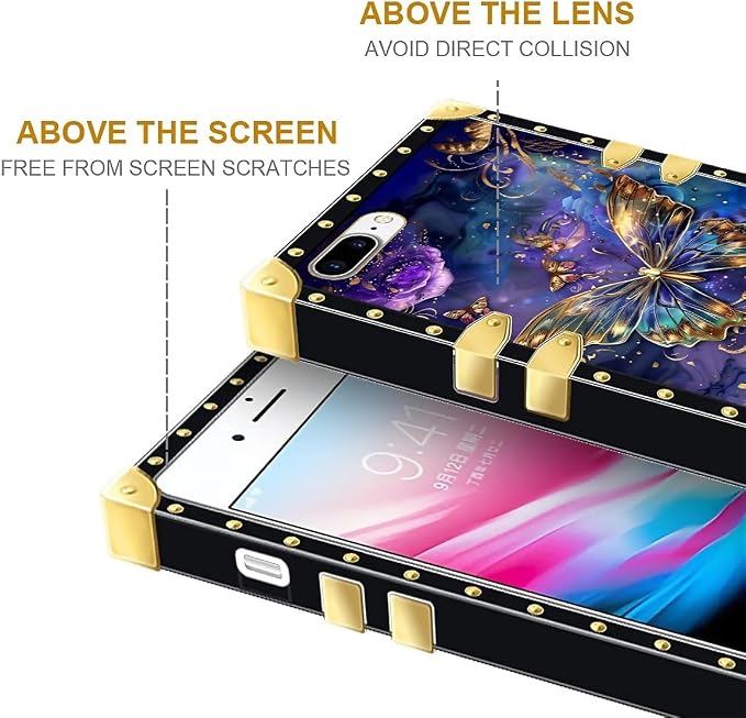 Compatible with iPhone 8 7 SE Case, Glistening Golden Butterfly Vibrant Purple - Image 6