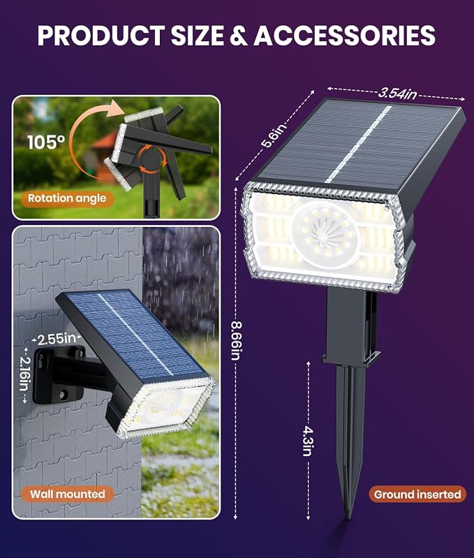 2 Pack - Solar Christmas Lights Outdoor Waterproof, 6 Color Changing Spotlights - Image 5