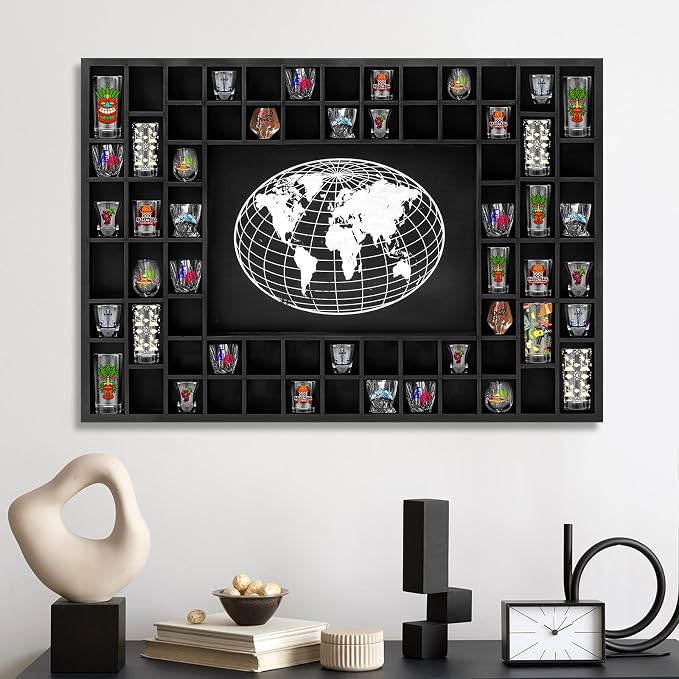 GlikCeil Large World Map 68 Slots Shot Glass Display Case 40 x 28'' Rustic Wood - Image 5