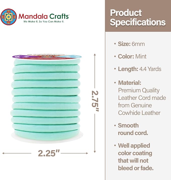 Mandala Crafts Round Genuine Mint Leather Cord - Image 4