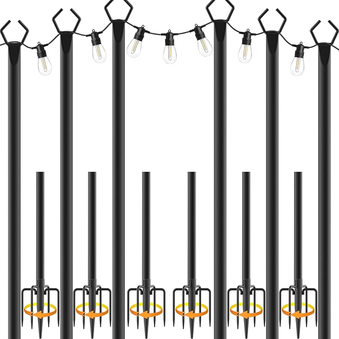 NUERPO 6 Pack String Light Poles, Metal Poles by NUERPO